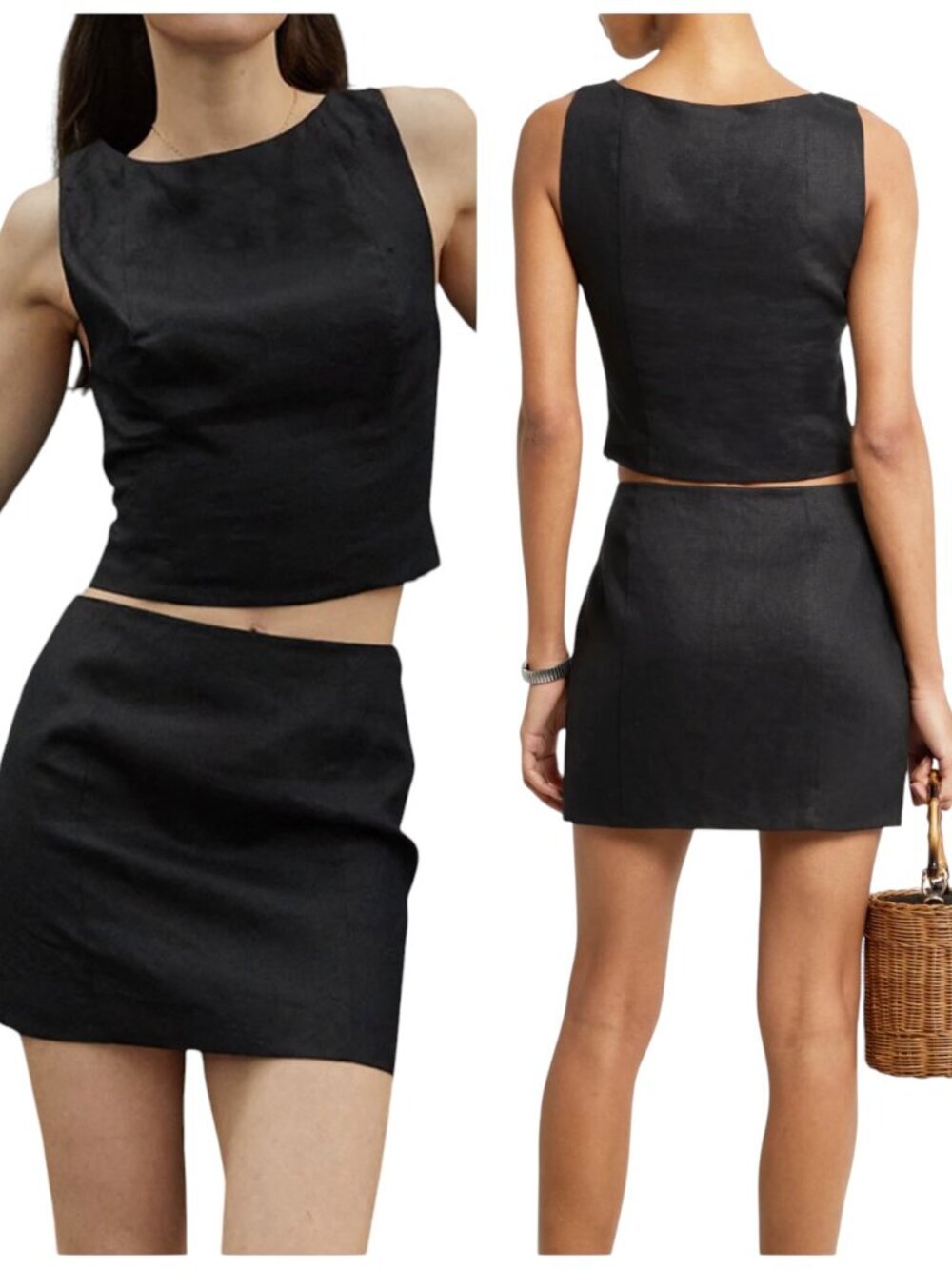 Kourt Black Linen Crop Tank Top NWT Minimalist Sleeveless Size 0